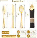 Supernal 120Pack Pre Rolled Black and Gold Plastic Silverware Set - Image 3