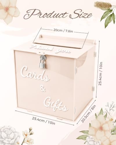 Cream Beige Acrylic Wedding Card Box with Lock, 10" Card Holder with Slot - Image 2