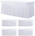 5Pack Spandex White Tablecloth for 6 Foot Rectangle Tables, Wrinkle Free Stretch Table Cloths 6ft Fitted Table Cover Desk Skirt for Parties Weddings Birthday Banquet Baby Shower by Htper