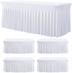 5Pack Spandex White Tablecloth for 6 Foot Rectangle Tables, Wrinkle Free Stretch Table Cloths 6ft Fitted Table Cover Desk Skirt for Parties Weddings Birthday Banquet Baby Shower by Htper