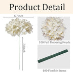 100 Pcs Faux Champagne Hydrangea Artificial Flowers Bulk, Fake Silk Hydrangea Flowers Heads with Stems for Wedding Decorations Garden Party Baby Shower Porch Home Decor Table Centerpieces - Image 3