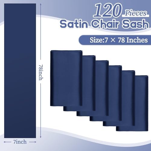 fani 120 PCS Satin Chair Sashes, 7x78 Inch, Navy Blue - Image 2