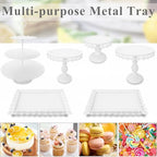 Set of 9 Cake Stands Metal Cupcake Stand Set Multiple Styles Candy Fruit Display Tower Dessert Plate Cake Serving Tray for Birthday Party Wedding Anniversary Baby Shower Engagement (White) - Image 6