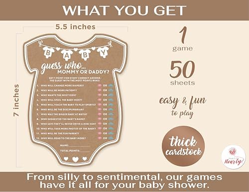 Party Hearty Baby Shower Games, Guess Who Mommy or Daddy - Kraft Onesie (Pack of 2) - Image 2