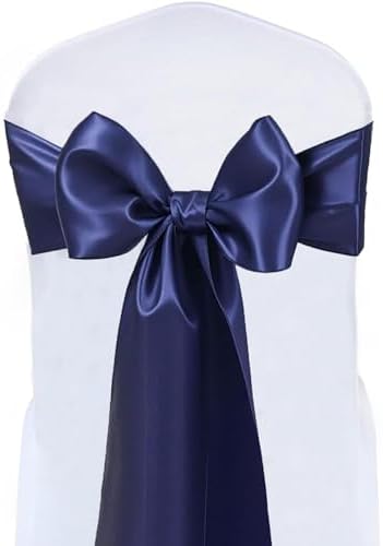 Satin Chair Sashes Bows 50 Pack Universal Polyester Chair Ribbons for Wedding Anniversary Retirement Party Birthday Engagement Banquet Graduation Outdoor Events Decor (Navy Blue, 50 pcs) - Image 2