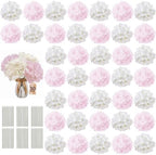 50PCS White & Pink Hydrangea Artificial Flowers, Stronger Bendable Stems by ECCELSO