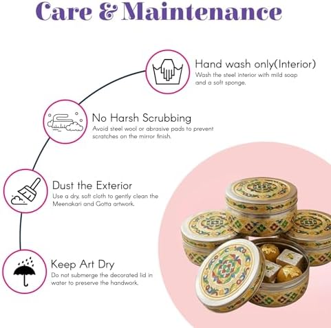 LOVENSPIRE Meenakari Stainless Steel Storage Box with Lid (500gm) Decorative Round Indian Food Container for Sweets, Kitchen Items & Return Gift Favors Pack of 4 - Image 4