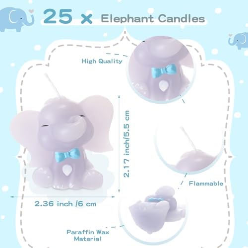 Conelist 25 Set Baby Shower Candles Favors Elephant for Guests, Blue - Image 2