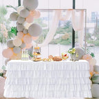 Pufogu White Tulle Table Skirt 9ft Tutu Ruffled Chiffon Tablecloth For Rectangle Wedding Baby Shower Girls Birthday Party and Cake Dessert Table Decorations(BrightRainbow, L9(ft), H30in) by Pufogu