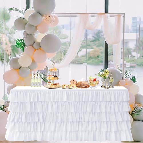 Pufogu White Tulle Table Skirt 9ft Tutu Ruffled Chiffon Tablecloth For Rectangle Wedding Baby Shower Girls Birthday Party and Cake Dessert Table Decorations(BrightRainbow, L9(ft), H30in) by Pufogu