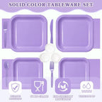 Vyntra 350 Pcs Lavender Square Paper Plates and Napkins Set, Serves 50 - Image 3