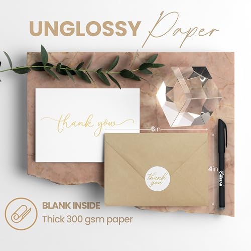 100 Pieces of White With Gold Thank You Cards, Two Thank You Notes Designs, 4x6 Inch Thank You Card, Elegant Thank You Cards Baby Shower, Thank You Cards With Envelopes Bulk with 120 Stickers, Free - Image 3