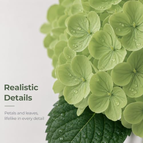 Green Artificial Hydrangea Flowers with Vase for Rustic Cottage Foyer Decor - Image 2