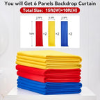 15×10 FT Wrinkle Free Red Yellow Blue Backdrop Curtains for Parties, 6 Panels 2.5×10ft Wrinkle Free Soft Polyester Drapes for Backdrop Decor Themed Party Baby Shower Photo Background Curtain - Image 2