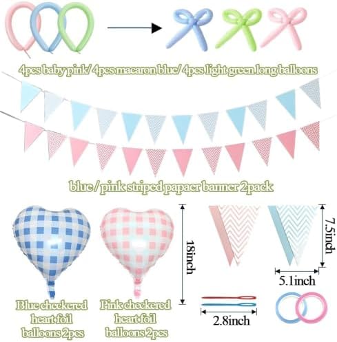Pastel Balloon Arch Kit Double Stuffed Light Pink Blue Yellow Green Balloon Garland Gingham Heart Foil Balloons for Birthday Baby Shower Gender Reveal Wildflower Tea Party Decorations - Image 4