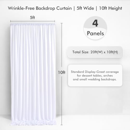 20×10 White Backdrop Curtains for Wedding Party Decorations Wrinkle Free - Image 2