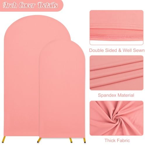 7.2FT, 6FT Wedding Arch Stand and Matching Dusty Rose Spandex Fitted Backdrop Cover Set, Round Top Chiara Stands for Birthday Party Baby Shower Decor (Dusty Rose) - Image 4