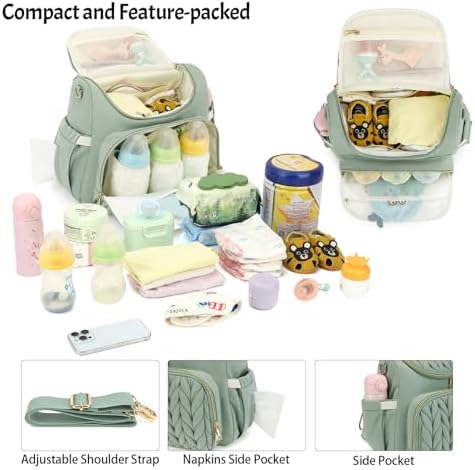 Small Diaper Bag Backpack Quilted Mini Baby Crossbody Diaper Bag Tote for Mom and Baby Girls Boys (Matcha Green) - Image 3