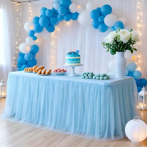 1-Pack Blue 2-in-1 Tulle Tablecloth for 6-Foot Rectangular Table by Yoquare