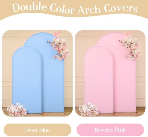 Pink Blue Arch Backdrop Covers 7.2FT 6FT Party Gender Reveal Wedding Arch Covers Stretchy Backdrop Set of 2 Baby Shower Bridal Shower Photo Birthday Spandex Light Blue Arch Cover - Image 2