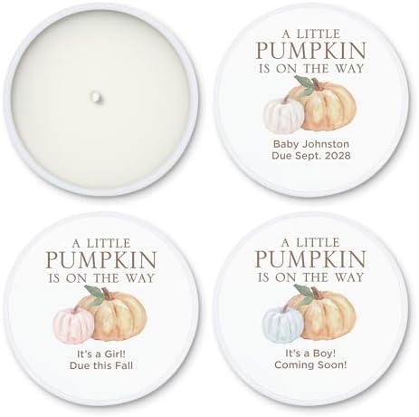 A Little Pumpkin is on the Way, Fall Baby Shower Favors, Unique Baby Shower Favors, Personalized Candles, Custom Candles, 2 oz Candle Favors (Set of 10) (White Tin) - Image 3