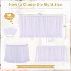 QueenDream 108in White Tutu Table Skirt Rectangle Tables or Round Tables Bridal Shower Tulle Tablecloth for Baby Shower Girls Parties Cake Dessert Table Decorations Ruffle Table Skirting - Image 6