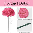 100 Pcs Fuchsia Hydrangea Artificial Flowers Bulk, Fake Silk Hydrangea Flowers Heads with Stems for Wedding Decorations Garden Party Baby Shower Porch Home Decor Table Centerpieces - Image 4