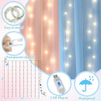 Ledido 10×10ft Pink Blue Tulle Backdrop Curtain with Light(4 Panels 5×8ft) - Image 3