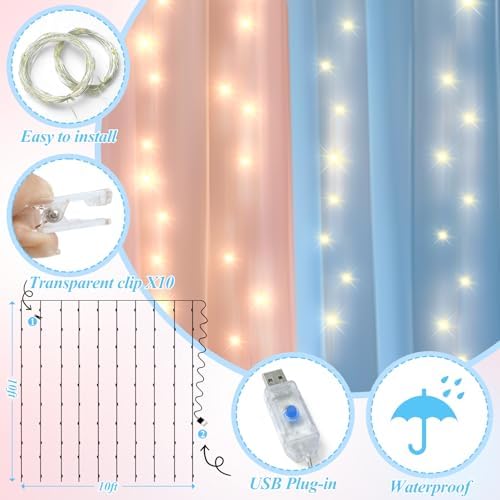Ledido 10×10ft Pink Blue Tulle Backdrop Curtain with Light(4 Panels 5×8ft) - Image 3