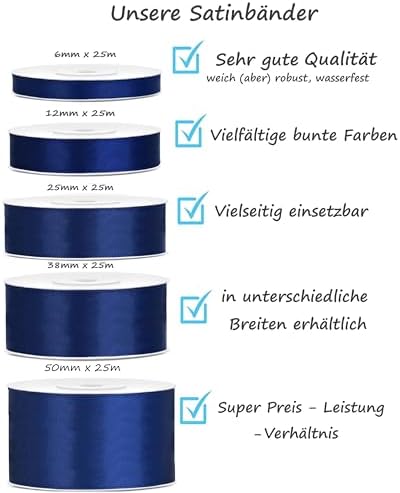 50 Metres Satin Ribbon Navy Dark Blue 3 mm - Narrow Ribbon & Craft Ribbon - For DIY, Gift Wrapping, Floristry & Wedding - Fine Decorative Ribbon Blue - Tear-Resistant - Image 3