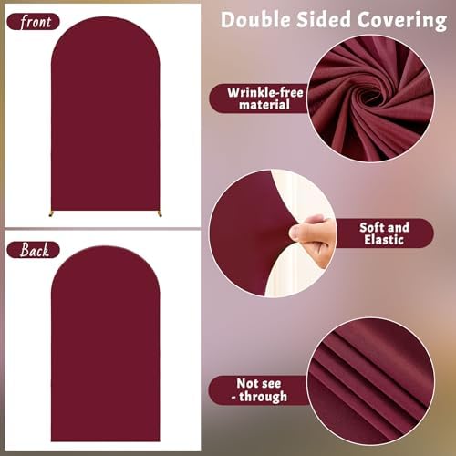 6.6FT Wine Red Arch Backdrop Cover - Spandex Fitted Wedding Arch Stand Covers Round Top Chiara Arch Backdrop Cover for Birthday Party Banquet Photo Background Decoration - Image 6