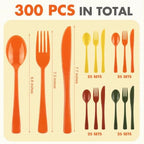 Kochorie 300 Pieces Fall Plastic Silverware, Disposable Plastic Utensils, Heavy Duty Cutlery Set Heavyweight Flatware Includes Spoons Forks Knives for Birthday Thanksgiving Harvest Party Supplies - Image 2