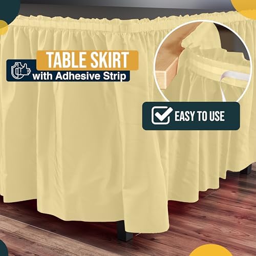 Exquisite Light Yellow Table Skirt 12 Pack - Disposable Plastic Table Skirts for Rectangle Tables 6ft 8ft & Round Tables - 29in x 14ft Self-Adhesive Strip - Birthday Wedding Gender Reveal Decor - Image 3