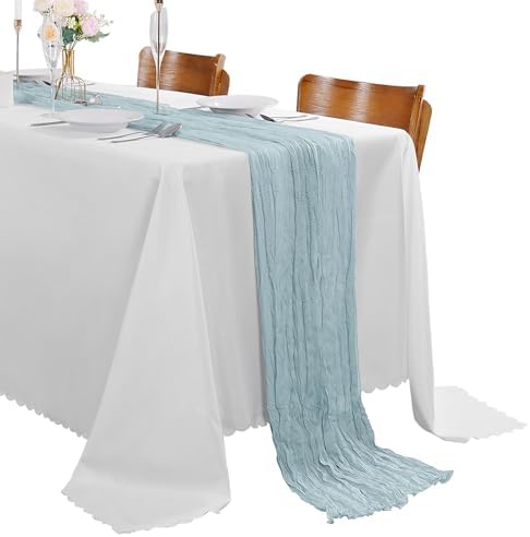 15 Pack Light Blue Cheesecloth Table Runner 9FT Rustic Sheer Table Runners 17x108 Inch Gauze Boho Runner for Wedding Bridal Baby Shower Birthday Party Table Decorations by Cupuamon