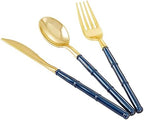 Supernal 180Pcs Blue and Gold Plastic Silverware Set for Wedding Parties by supernal