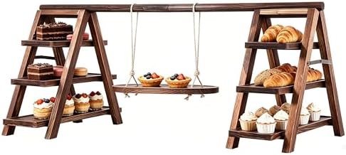 3-Tier Ladder Cupcake Display Stand Foldable Rustic Dessert Table Serving Tray Wooden Snack Platter Tower Food Holder for Cake Donut Fruit Cookie Party Wedding Birthday Baby Shower by ngsiiohun