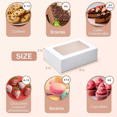 30 Pack 9x6x3in Cookie Boxes with Window, Bakery Boxes for Treats, Desserts - Image 2