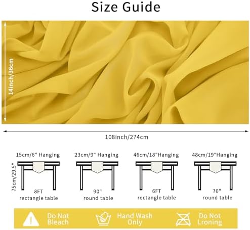 12 Pack Chiffon Table Runner 14x108 Inch Long 9ft Sheer Table Runners for Party Romantic Wedding Bridal Shower Fall Decorations-Yellow - Image 3