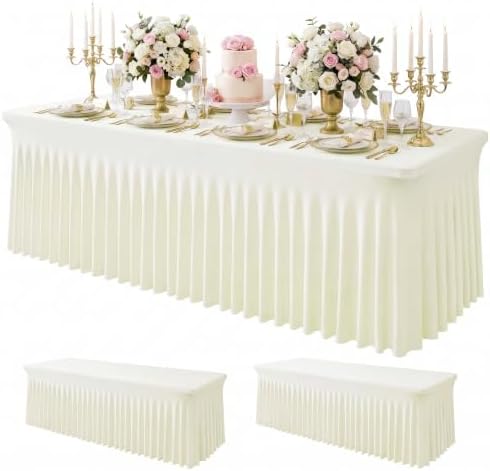 2Pack Ivory Spandex Tablecloth for 8FT Rectangle Table,Table Skirt by Baoszty