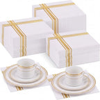 Taobary 400 Pcs 3 Ply Cocktail Napkins with Gold Foil Trim, White and Gold by TaoBary