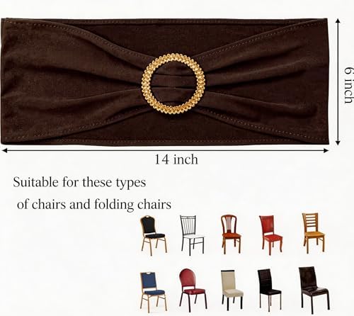Pack of 50 Brown Chair Sashes with Gold Buckles Spandex Chair Bands Bows - Image 2