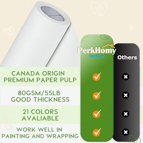 PerkHomy 30" x 2,400" (200') White Kraft Paper Roll for Craft Bulletin Board Paper Art Table Covering Crafting Gift Wrapping Bouquet Packing Parcel 80GSM 55LB (White, 30" x 200') - Image 3
