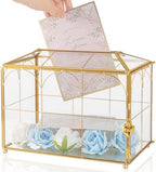 Glass Wedding Card Box with Slot - 10.2" Large Gold Gift Storage Box with Lock for Reception, Bridal Shower, Baby Shower, Birthday Party by JAJAMY