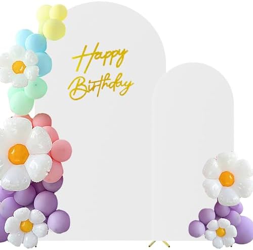 HAINARverS Set of 2 Stretchy Arch Backdrop Covers with Sign, White, 6/7.2FT by HAINARverS