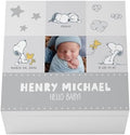 Let's Make Memories Personalized Keepsake Box - Memory Storage - Newborn New Baby Gift - Shower Present - PEANUTS - Snoopy and Woodstock - Add Photo, Name, and Text - Snoopy Baby Love - Gray by LetsMakeMemories