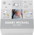 Let's Make Memories Personalized Keepsake Box - Memory Storage - Newborn New Baby Gift - Shower Present - PEANUTS - Snoopy and Woodstock - Add Photo, Name, and Text - Snoopy Baby Love - Gray by LetsMakeMemories