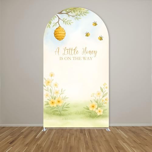A Little Honey is on The Way Baby Shower Arch Backdrop - Bee/Honeycomb/Jungle Themed Watercolor Party Banner, Photo Booth Background for Newborn Celebration Decor (Honeycomb Flower,6FT) - Image 2