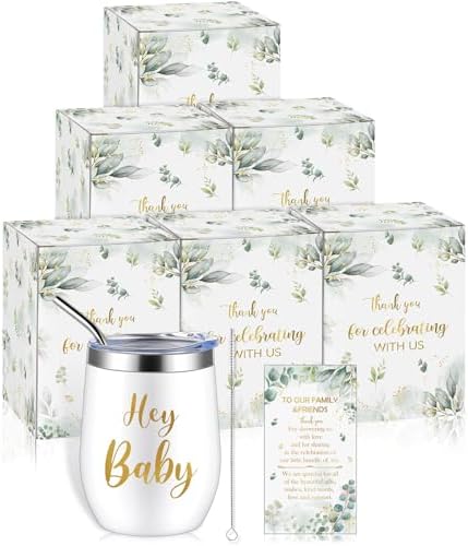 Hoolerry 6 Set Baby Shower Cups, 12oz Stainless Steel Tumbler, Greenery by Hoolerry
