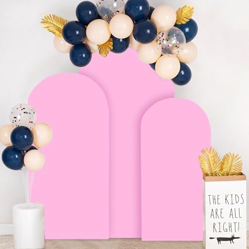 FOTSHARER Arch Backdrop Cover Set of 3 Pink Wedding Arch Cover 4FT 5FT 6FT 2 Sided Spandex Arch Stand Covers Chiara Arched Covers Balloon Arch Covers Stretchy Backdrop for Wedding Banquet Decorations - Image 5