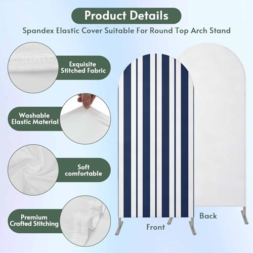 Strip Spandex Arch Backdrop Cover 7.2FT for Balloon Garland Rustic Nautical Strip Navy Blue Double-Sided Chiara Backdrop Stand Cover Elastic Fabric Background for Birthday Party Baby Shower Decor - Image 3